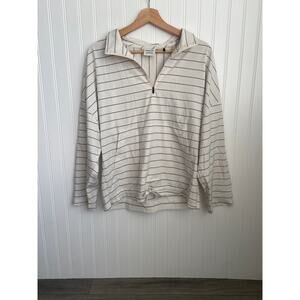 prAna Railay Pullover Women's Size Medium, white/Gray Canvas Stripe, Athleisure